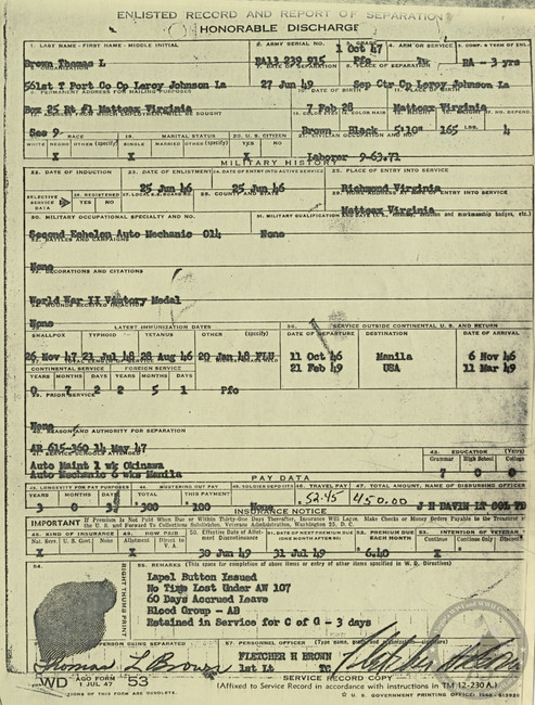 Brown, Thomas L. - WWII Document