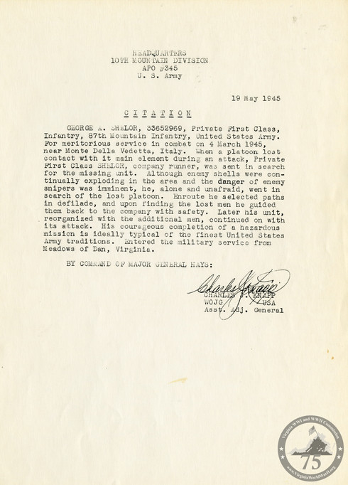 Shelor, George A. - WWII Document