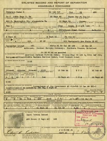 Pedersen, Peder B. - WWII Document