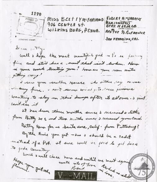 Vadasy, Robert - WWII Letter