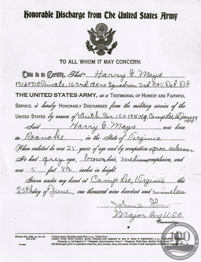 Mays, Harry G. - WWI Document