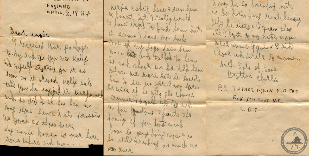 Turner, Charlie Ben - WWII Letter