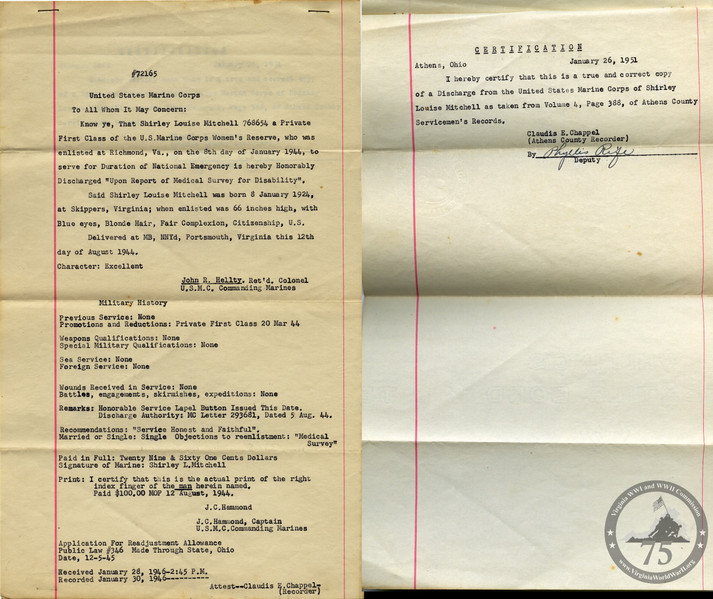 Barrows, Shirley Mitchell - WWII Document