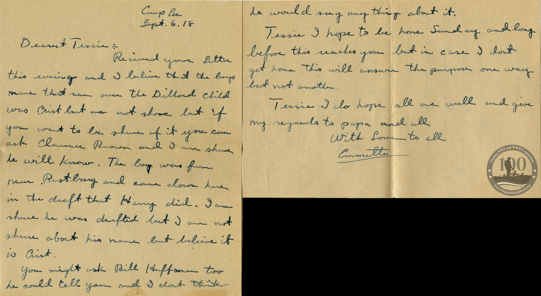 Brosch, Emmette A. - WWI Letter