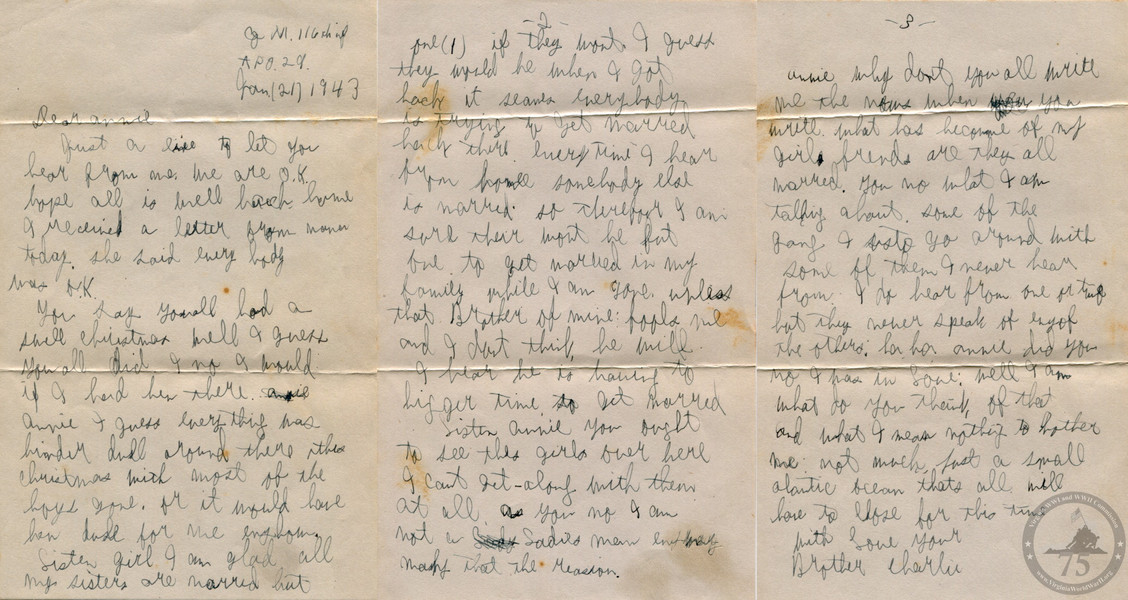 Turner, Charlie Ben - WWII Letter