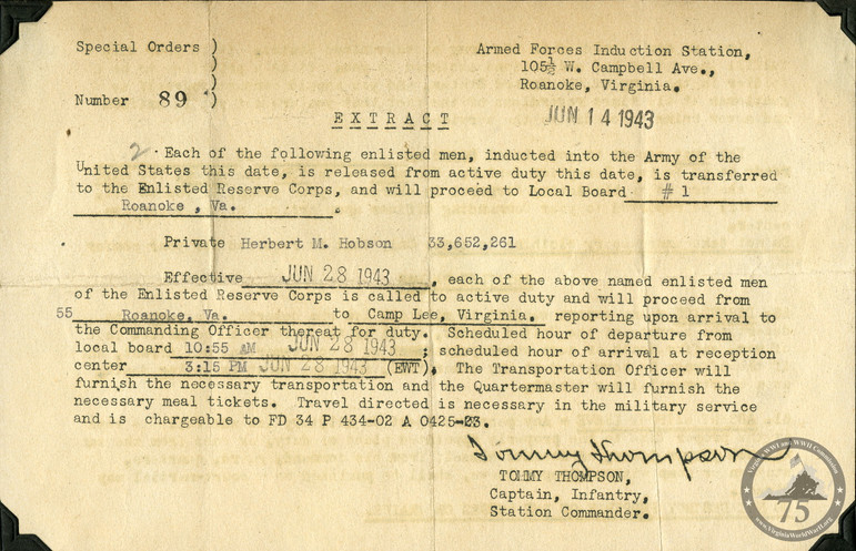 Hobson, Herbert M. - WWII Document